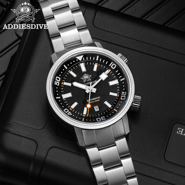 ADDIESDIVE Watch Men 42mm Sapphire 8215 Mechanical Wristwatch Transparent Back Cover 20Bar Waterproof Luminous Automatic Watch