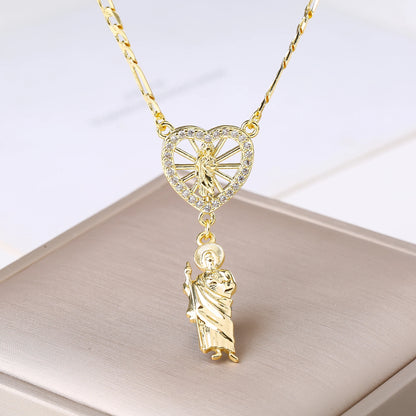 Collana religiosa Saint Jude Ciondolo a forma di cuore placcato in oro Smalto Patron cattolico Gioielli santo per donne Uomini Fede Amuleto Regalo