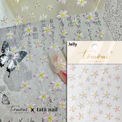 5D Kawaii Lily Nail Art Stickers 1pcs Japanese Pink White Flower With Diamond Self Adhesive Nail Decorations Slider Decals DIY