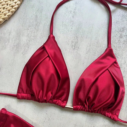 2026 Sexy Bikini a Pieghe Tinta Unita Micro Bikini Donna Costume da Bagno Femminile Triangolare Abbigliamento da Spiaggia platinumshop