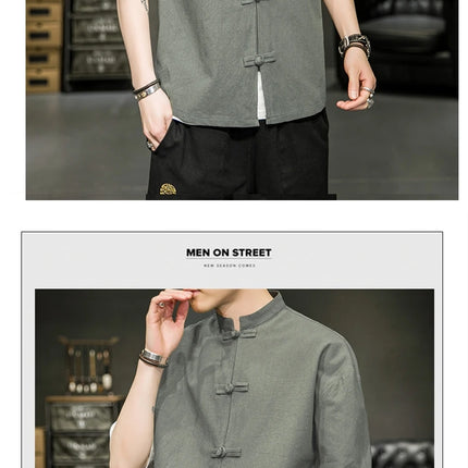 Camicia stile giapponese da uomo estiva cinese colletto rialzato Yukata Kimono Samurai Indossare T-shirt color block Hanbok Cappotto casual