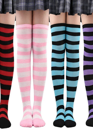 Calze autoreggenti a righe da donna Calze da donna nere bianche rosa lunghe sopra sopra il ginocchio femboy Cosplay Lolita Harajuku Y2k