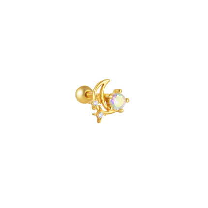 CANNER 1PC 925 Sterling Silver Crown Horse Eye Zircon Heart Flat Head Cartilage Piercing Stud Earring For Women Claasic Earring PlatiNum