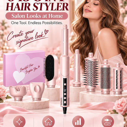 Ukliss Pink 1400W Multi-Styling Negative Ion Hairdryer Comb 8-in-1 Curling Brush Heat Wind Comb Hairdressing Tool