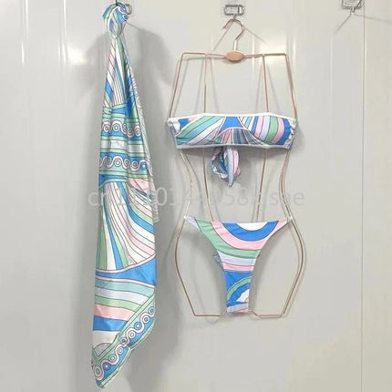 Costumi da bagno di lusso da donna con foulard, set bikini con foulard, abbigliamento da spiaggia platinumshop