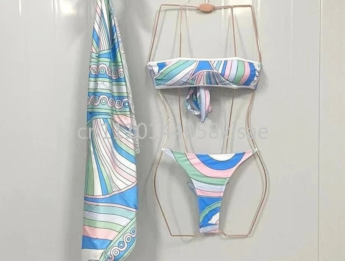 Costumi da bagno di lusso da donna con foulard, set bikini con foulard, abbigliamento da spiaggia platinumshop