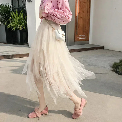 Tutu estivo gonna donna Harajuku Casual Tulle Bottom Jupe Femme Faldas moda vita alta Midi Mesh gonne abbigliamento donna Saia