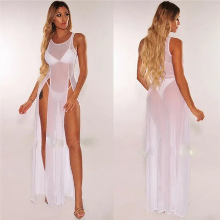 Copricostume Estivo da Donna, Abito da Spiaggia Sexy in Rete Trasparente, Vestito Lungo Senza Maniche con Spalline platinumshop