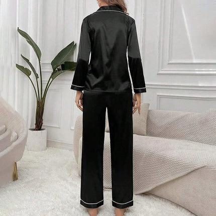 Pigiama da donna in raso di lusso Pj Set Colletto rovesciato Bottoni Top e pantaloni Indumenti da notte e pigiama per abiti estivi per la casa
