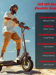 Monopattino Elettrico iX3 1000W 40km/h per Adulti, Pneumatici Fuoristrada da 10 Pollici, Batteria 48V10Ah, Autonomia 30-40km, Monopattini Pieghevoli con APP