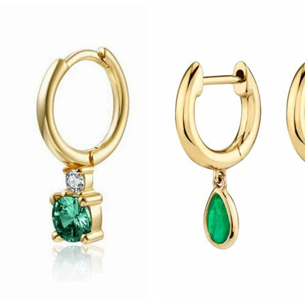 925 Sterling Silver Needle Green Zircon Gold Earrings Heart Hoop Earrings for Women Delicate Stud Earrings Luxury Jewelry Gifts PlatiNum