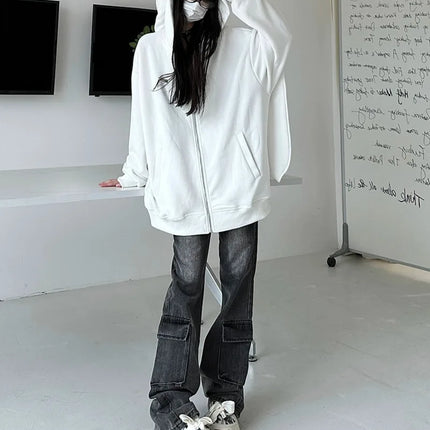 2026 Autumn Kawaii Bunny Big Extra Ears Hoodie Long Sleeve Hooded Sweatshirt Y2K Style Fashion Rabbit Oversized Zip-up Hoodies