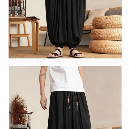 Pantaloni Larghi in Lino da Uomo, Tinta Unita, Casual e Comodi, Stile Harun, Moda Harajuku, Taglie Fino alla 8XL