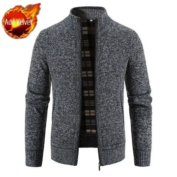 Knit Sweater Male Zipper Plaid Men's Clothing Cardigan Hoodies Zip-up Thick Winter Red Tops Jumpers Casual Stylish Hot Cheap A