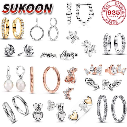 Orecchini in Argento Puro 925 con Zirconi a Forma di Cuore, Stella, Luna e Cerchio, Gioielli per Donne, Regalo per Compleanno, Festa della Mamma, Accessori platinumshop