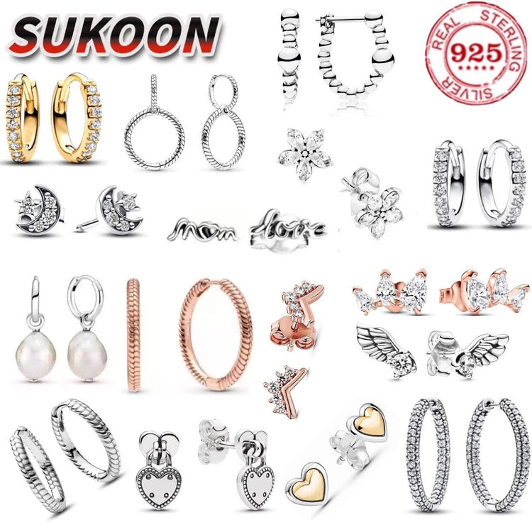 Orecchini in Argento Puro 925 con Zirconi a Forma di Cuore, Stella, Luna e Cerchio, Gioielli per Donne, Regalo per Compleanno, Festa della Mamma, Accessori platinumshop