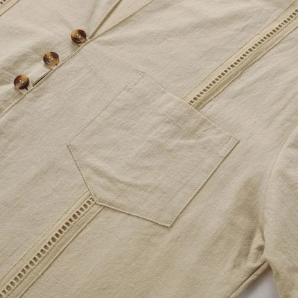 Men's Retro Cotton And Linen Set, Spring And Autumn Fashion Stand-up Collar Pocket Long Pants Long-sleeved Two-piece set PlatiNum