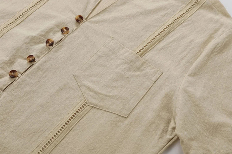 Men's Retro Cotton And Linen Set, Spring And Autumn Fashion Stand-up Collar Pocket Long Pants Long-sleeved Two-piece set PlatiNum