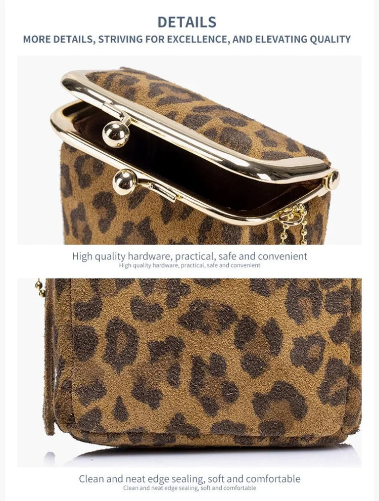 New Arrival Square Leopard Print Leather Small Purses Women's Portable Coin Money Wallets Earphone Lipstick Pouch Card Holders PlatiNum