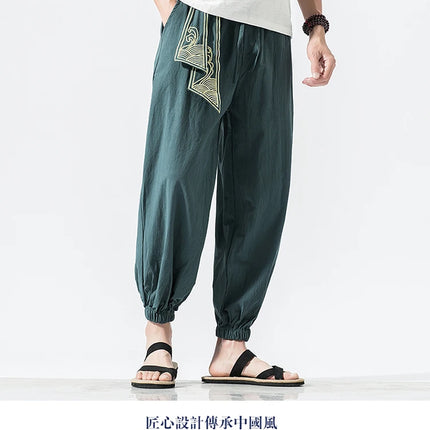 Kimono da uomo in cotone e lino costume da samurai giapponese Ukiyo-e cintura con stampa pantaloni stile harem retrò pantaloni larghi da uomo Hip Hop Harajuku Haori