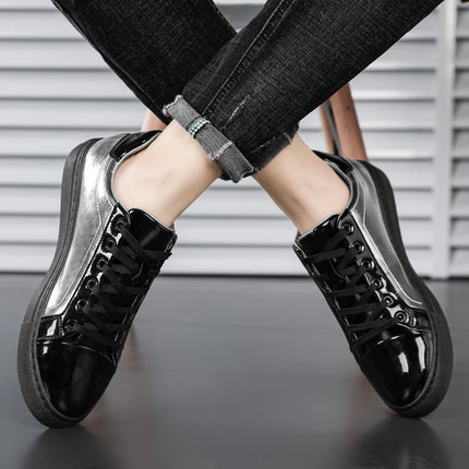 Men Casual Shoes Patent Leather Flats Skate Men Cool Driving Shoes Male Walking Shoes Sneakers Dress Trend the Latest Leisure