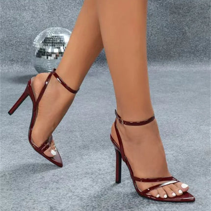Hlieny 2026 New Women's Sandals Ankle Buckle Strap Summer Fashion Party Pointed Toe Thin High Heels Ladies Banquet Shoes