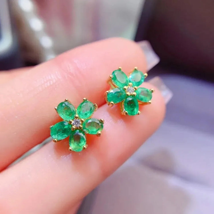 3*4mm Natural Emerald Flower Design Earrings with Certificate Fine Charm Fashion Weddings Jewelry for Women PlatiNum