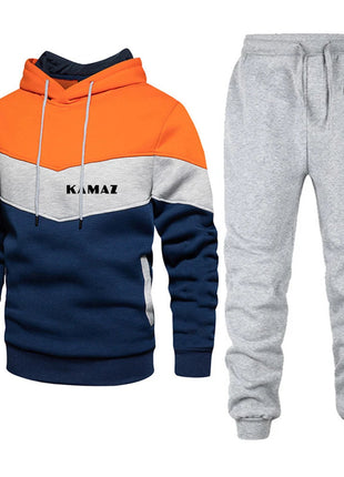 2025 Spring And Autumn Man's KAMAZ TRUCK Logo Print Convention Pocket Pullover Outdoor Sports Hoodies+Casual Long Pants Suits PlatiNum
