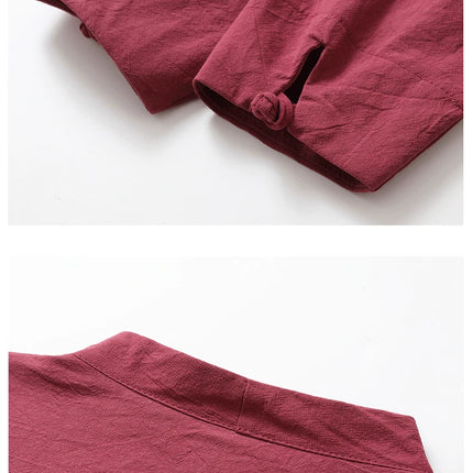 Set da due pezzi da uomo in cotone di lino confortevole (camicie + pantaloni) stile cinese retrò a maniche corte da uomo casual vestito di linguetta pantaloni Kungfu