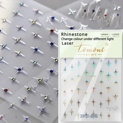 Punk Glitter Powder Blue Pink Star Charm Laser Silver Gold Starlight Rhinestones Moon DIY Nail Art Stickers Manicure Tool Decals