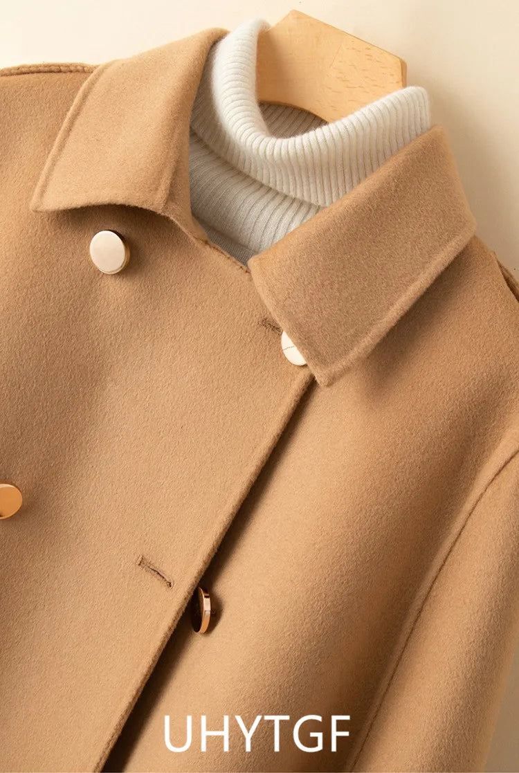 UHYTGF Mid Long Bat Cape Wool Coat Women High-End Double Sided Cashmere Autumn Jacket Female Fashion Casual Ladies Outewear 2029