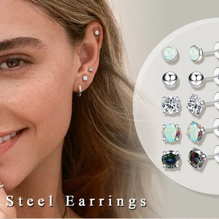Set di 6 Paia di Orecchini per Piercing Multipli, Piccoli Orecchini a Cerchio, Orecchini a Perno con Zirconi, Opale e Perla per Donne platinumshop