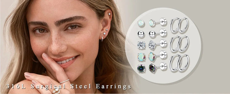 Set di 6 Paia di Orecchini per Piercing Multipli, Piccoli Orecchini a Cerchio, Orecchini a Perno con Zirconi, Opale e Perla per Donne platinumshop