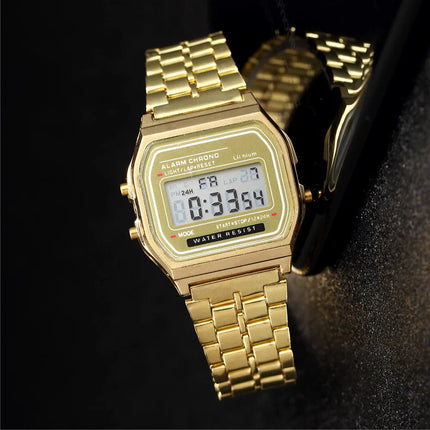 Elegante orologio digitale da donna Orologio da polso elettronico da donna d'affari in acciaio inossidabile oro argento Orologio da uomo Zegarek Damski platinumshop