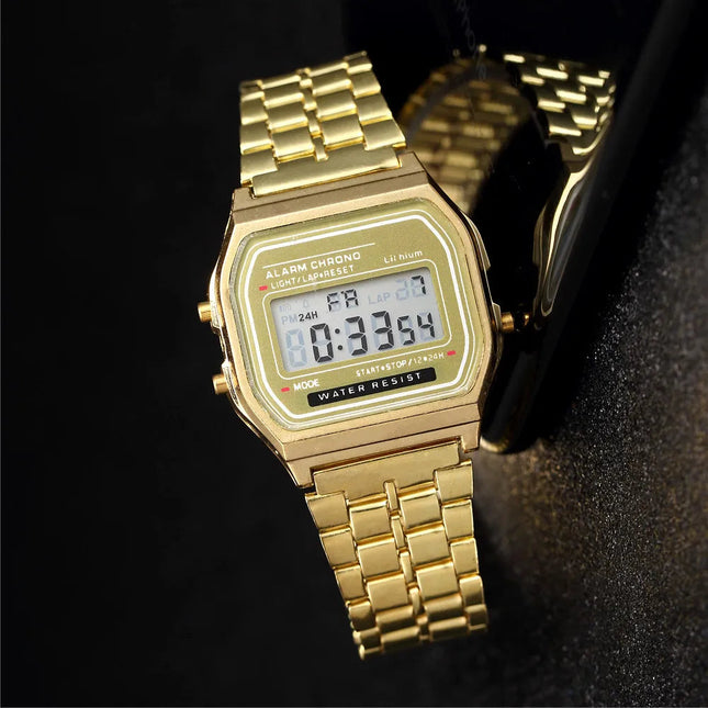Elegante orologio digitale da donna Orologio da polso elettronico da donna d'affari in acciaio inossidabile oro argento Orologio da uomo Zegarek Damski platinumshop