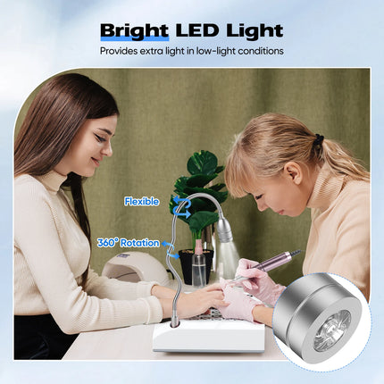 4 In 1 Electric Nail Sander, 30000 RPM Powerful Vacuum Cleaner 80W, 6W Rotating LED Light, Quiet, With Drill Bits And Sanding Bands Dust Brush For Salon Home Nail DIY Use, 220V EU Plug