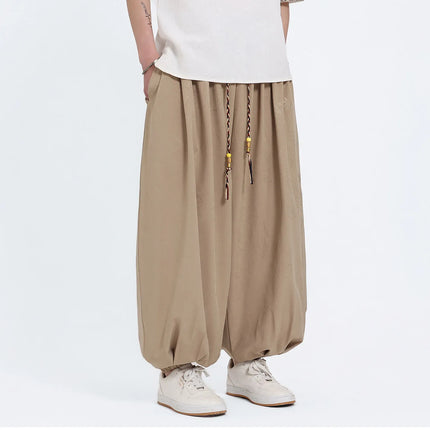 Pantaloni Estivi da Uomo Stile Cinese in Seta Ghiaccio con Motivo Drago Ukiyo-e, Comodi e Trendy, Pantaloni Casual Oversize da Uomo