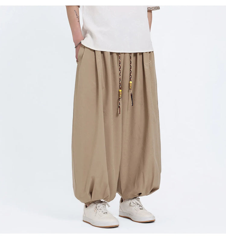 Pantaloni Estivi da Uomo Stile Cinese in Seta Ghiaccio con Motivo Drago Ukiyo-e, Comodi e Trendy, Pantaloni Casual Oversize da Uomo