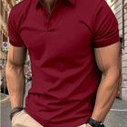 T-shirt casual da uomo a maniche corte con risvolto abbottonato in tinta unita