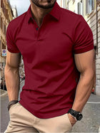 T-shirt casual da uomo a maniche corte con risvolto abbottonato in tinta unita