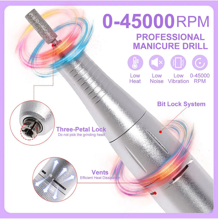 LIMEGIRL 45000RPM Electric Nail Drill Polisher Rechargeable Portable Electric Nail File Machine Kit for Home Acrylic Gel Nails Polishing