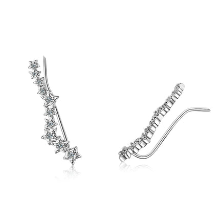 925 Silver Full Moissanite Earrings Climber 7 Star Crawler Stud Ear Cuff for Women Black White Moissanite Jewelry Brincos Gift PlatiNum