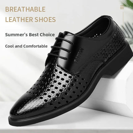 Scarpe Formali da Uomo in Pelle Traspirante con Design Traforato, Casual Estive a Punta Tonda e Tacco Basso, Comode da Indossare