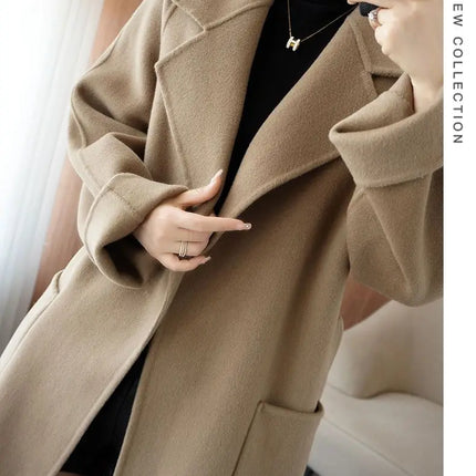 100% Wool Coat Women's Wear 2026 Autumn/Winter Fashion Temperament Double sided Cashmere Coats with Belt Elegant Long Overcoat
