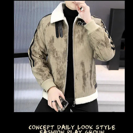 2024 Winter Woolen Motorcycle Jacket Men Thickened Velvet Casual Business Wool Blends Coat Hip Hop Social Streetwear Overcoat