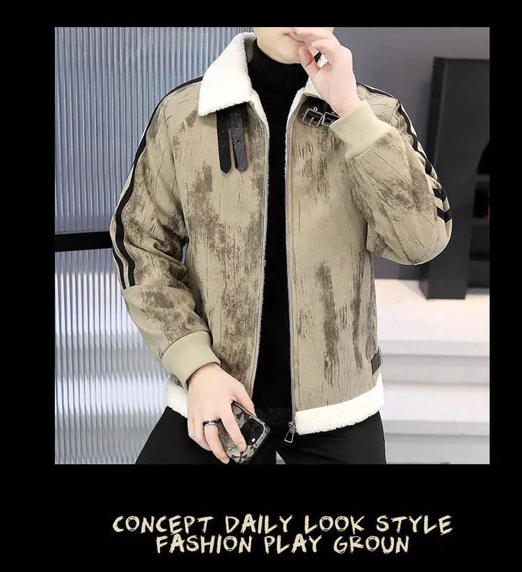 2024 Winter Woolen Motorcycle Jacket Men Thickened Velvet Casual Business Wool Blends Coat Hip Hop Social Streetwear Overcoat