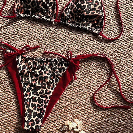 Costume da bagno bikini sexy leopardato da donna con spalline push-up, set bikini a tre pezzi a vita bassa, costumi da bagno estivi da donna senza schienale per la spiaggia PlatiNum