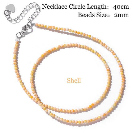 Mini Stone Beaded Necklace 2mm Faceted Natural Agat Quartzs Necklaces Female Fashion Party Choker for Women Girls Jewelry Gift PlatiNum