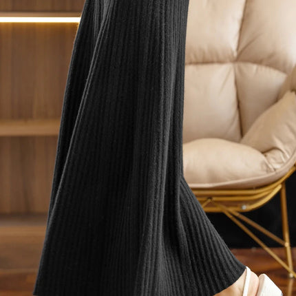 Elegant Women's Pleated Skirt 100% Merino Wool Skirt A-Line Long Skirt Soft Warm Autumn Winter Dress Slim Elastic Waist Office PlatiNum