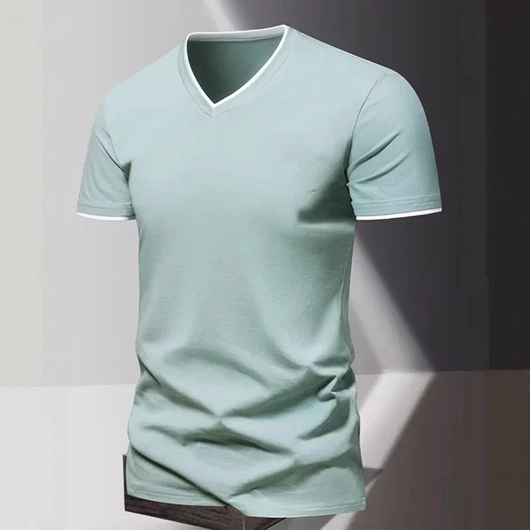 T-shirt da uomo a maniche corte con scollo a V, T-shirt sportiva e casual da uomo, Maglietta basic tinta unita semplice e di tendenza